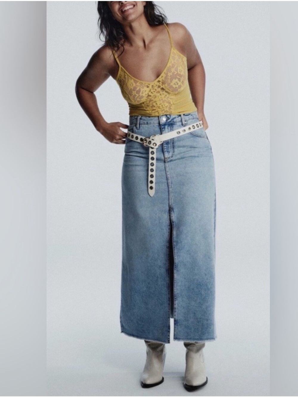 Anthropologie Pilcro The Madi Denim Maxi Skirt 12 Blue